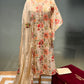 BEIGE COLOUR LINEN UNSTITCHED SUIT EMBELLISHED WITH RESHAM & MIRROR FOIL WORK