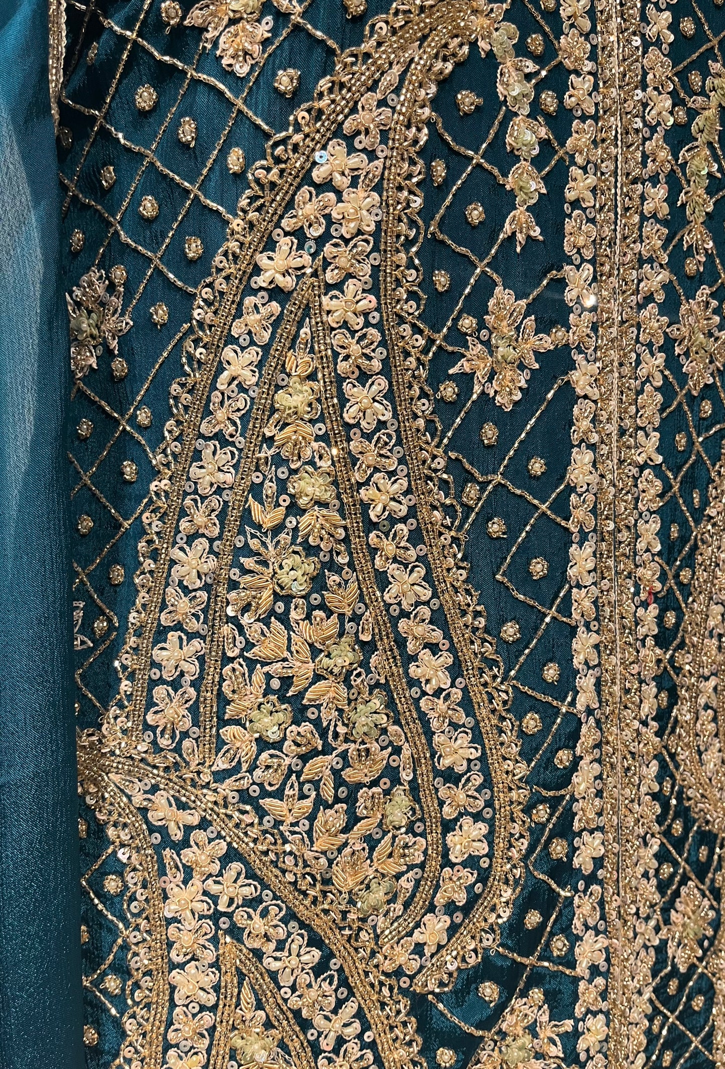 BLUE COLOUR CHINON SHARARA SUIT WITH BEADS & CUTDANA EMBROIDERY