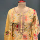 YELLOW COLOUR LINEN UNSTITCHED SUIT EMBELLISHED WITH RESHAM & MIRROR FOIL WORK