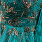 TURQUOISE COLOUR SATIN SILK INDOWESTERN DRESS PEPLUM TOP WITH ATTACH DUPATTA SKIRT EMBELLIESHED WITH CUTDANA, BEADS & SEQUINS WORK