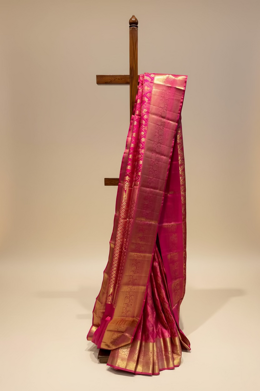 HOT PINK PURE KANJIVARAM SILK SAREE