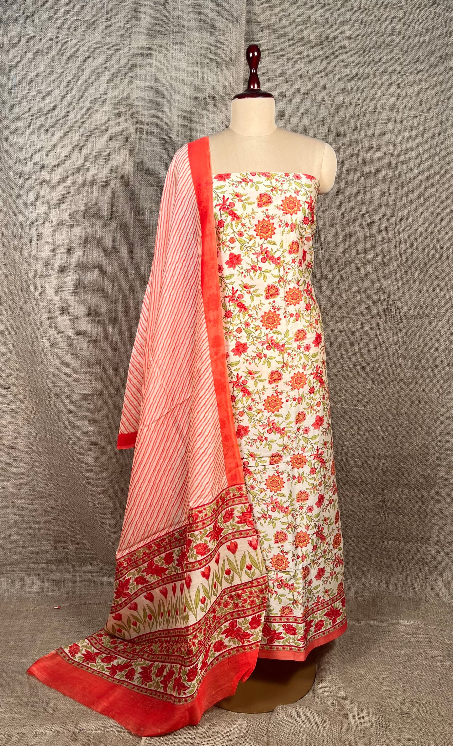 BEIGE COLOUR CHANDERI SILK PRINTED UNSTITCHED SUIT