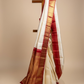 IVORY COLOUR PURE KANJIVARAM SILK SAREE WITH CONTRAST RED PALLA AND BORDER