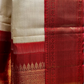 IVORY COLOUR PURE KANJIVARAM SILK SAREE WITH CONTRAST RED PALLA AND BORDER