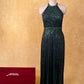 GREEN COLOUR SEQUINS FRONT SLIT DRESS