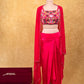 HOT PINK COLOUR SATIN SILK DRAPE SKIRT WITH EMBROIDERED BLOUSE & GEORGETTE SHRUG EMBELLISHED WITH ZARDOZI, SEQUINS & THREAD WORK