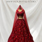 RED MONOTONE, APPLIQUE BEADS EMBROIDERED ORGANZA LEHENGA, PAIRED WITH CIRCULAR NET DUPATTA