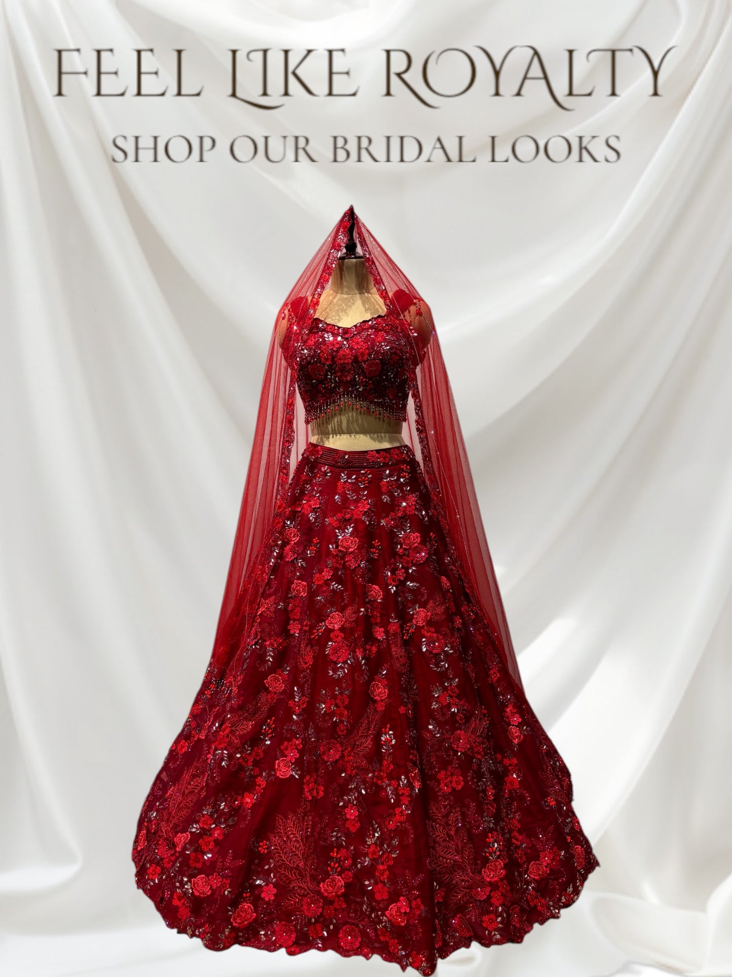 RED MONOTONE, APPLIQUE BEADS EMBROIDERED ORGANZA LEHENGA, PAIRED WITH CIRCULAR NET DUPATTA