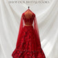 RED MONOTONE, APPLIQUE BEADS EMBROIDERED ORGANZA LEHENGA, PAIRED WITH CIRCULAR NET DUPATTA