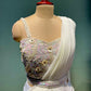 ( DELIVERY IN 25 DAYS ) IVORY COLOUR PLEATED READYMADE SAREE WITH EMBROIDERED BLOUSES EMBELLISHED WITH SEQUINS & BEADS WORK