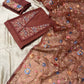 RUST COLOUR CHANDERI SILK UNSTITCHED SUIT EMBELLISHED WITH ORGANZA DUPATTA EMBELLISHED WITH RESHAM & CUTDANA WORK