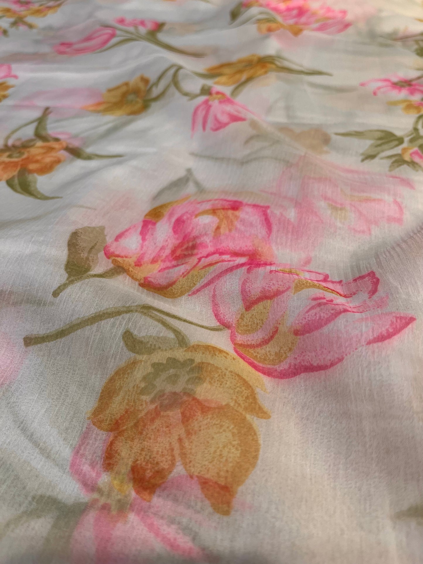 IVORY COLOUR SHADED SEMI CHIFFON FLORAL PRINTED SAREE - Kothari Sons
