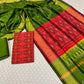 RED COLOUR IKAT SILK UNSTITCHED SUIT WITH CONTRAST DUPATTA