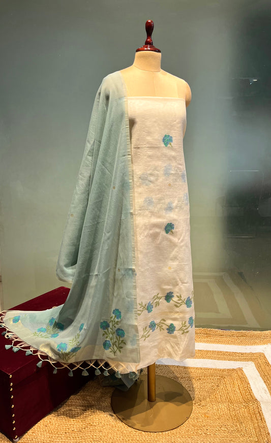 BEIGE COLOUR TANT DHAKAI JAMDANI UNSTITCHED SUIT WITHOUT BOTTOM ( DRESS MATERIAL )