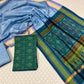 GREEN COLOUR IKAT SILK UNSTITCHED SUIT WITH CONTRAST DUPATTA