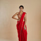 RED COLOUR CHINON FABRIC READYMADE SAREE WITH READYMADE BLOUSE