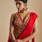 RED COLOUR CHINON FABRIC READYMADE SAREE WITH READYMADE BLOUSE