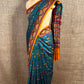 TEAL GREEN COLOUR KALAMKARI FRENCH KNOT EMBROIDERED SAREE