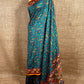 TEAL GREEN COLOUR KALAMKARI FRENCH KNOT EMBROIDERED SAREE