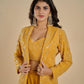 YELLOW COLOUR FOUR IN ONE COMBO DRESS - CROP TOP, SAREE, PLAZZO & JACKET, THIS UNIQUE VERSATILE DRESS CAN BE WORN IN MANY STYLE