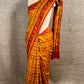 MUSTARD COLOUR KALAMKARI PRINT FRENCH KNOT EMBROIDERED SAREE