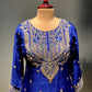 ( DELIVERY IN 25 DAYS ) BLUE COLOUE CHINON KURTA WITH CREPE SKIRT & NET DUPATTA EMBELLISHED WITH ZARI WORK