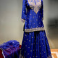 ( DELIVERY IN 25 DAYS ) BLUE COLOUE CHINON KURTA WITH CREPE SKIRT & NET DUPATTA EMBELLISHED WITH ZARI WORK