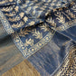 BLUE COLOUR TUSSAR SILK PRINTED SAREE WITH ZARI BORDER