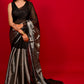 SILVER & BLACK COLOUR CHANDERI TISSUE HANDLOOM SAREE WITH MATCHING BLOUSE