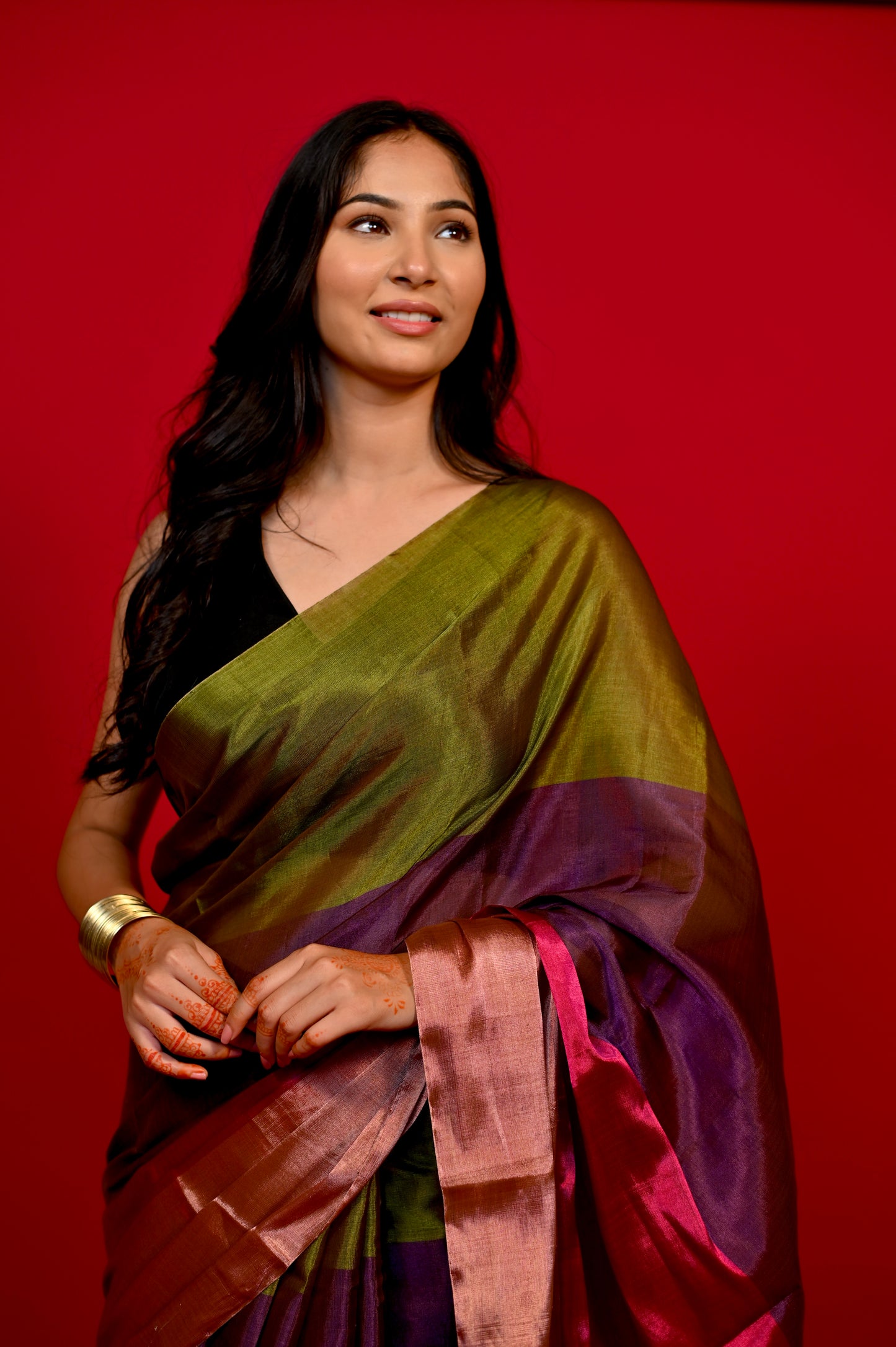 MULTI COLOUR CHANDERI TISSUE HANDLOOM SAREE WITH MATCHING BLOUSE