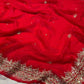 RED COLOUR PURE CHIFFON HAND EMBROIDERED WORK SAREE EMBELLISHED WITH SEQUINS & PITTA WORK