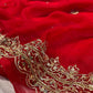 RED COLOUR PURE CHIFFON HAND EMBROIDERED WORK SAREE EMBELLISHED WITH SEQUINS & PITTA WORK