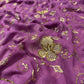 PURPLE COLOUR PURE CHIFFON SEQUINS HAND EMBROIDERED SAREE