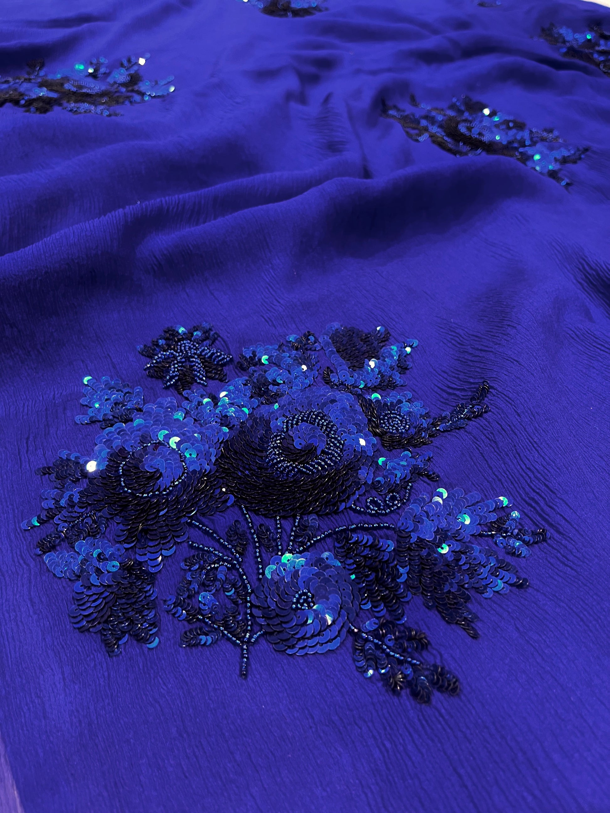 PURE PLATINUM CHIFFON HAND EMBROIDERED SAREE EMBELLISHED WITH SEQUINS & BEADS WORK ( DELIVERY IN 25-30 DAYS ) - Kothari Sons