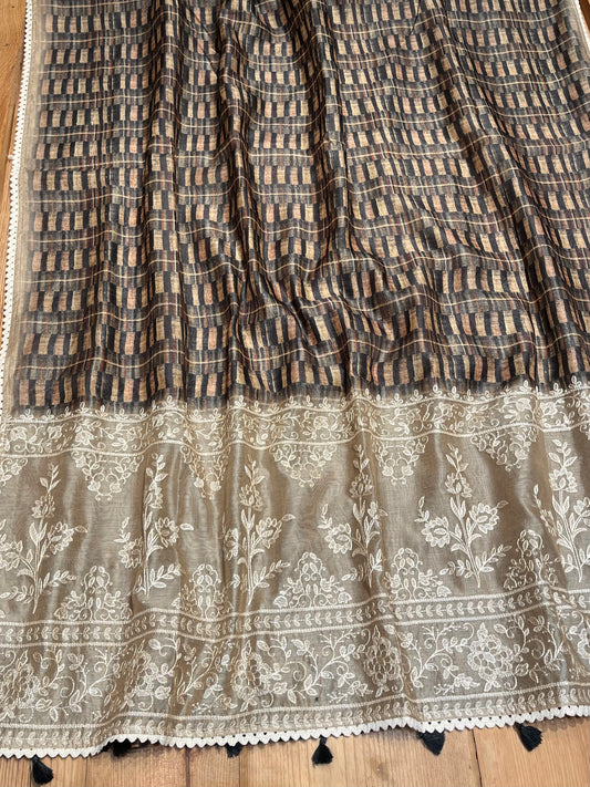 BROWN COLOUR COTTON CHANDERI EMB