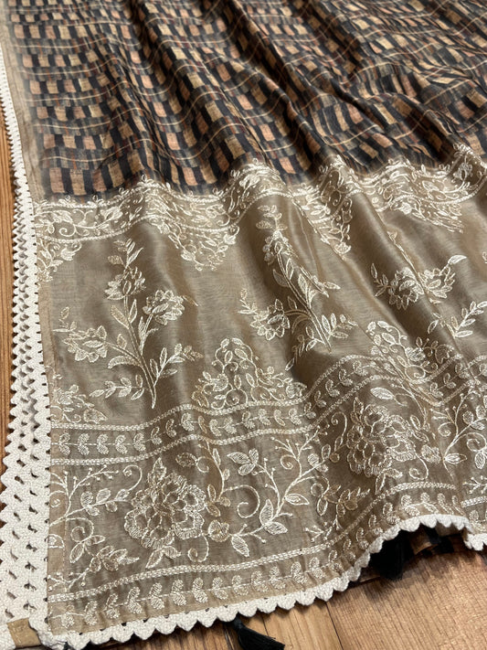 BROWN COLOUR COTTON CHANDERI EMB