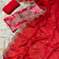 RED COLOUR SATIN SILK PRINTED UNSTITCHED SUIT WITH ORGANZA DUPATTA EMBELLISHED WITH SEQUINS WORK