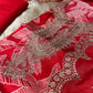 RED COLOUR SATIN SILK PRINTED UNSTITCHED SUIT WITH ORGANZA DUPATTA EMBELLISHED WITH SEQUINS WORK