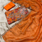 ORANGE COLOUR CHINON PRINTED UNSTITCHED SUIT WITH ORGANZA TISSUE DUPATTA EMBELLISHED WITH SEQUINS & ZARI WORK