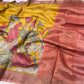 (DELIVERY IN 25 DAYS) MUSTARD COLOUR TUSSAR SILK PRINTED SAREE WITH ZARI BORDER