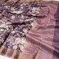 (DELIVERY IN 25 DAYS) PURPLE COLOUR TUSSAR SILK PRINTED SAREE WITH ZARI BORDER