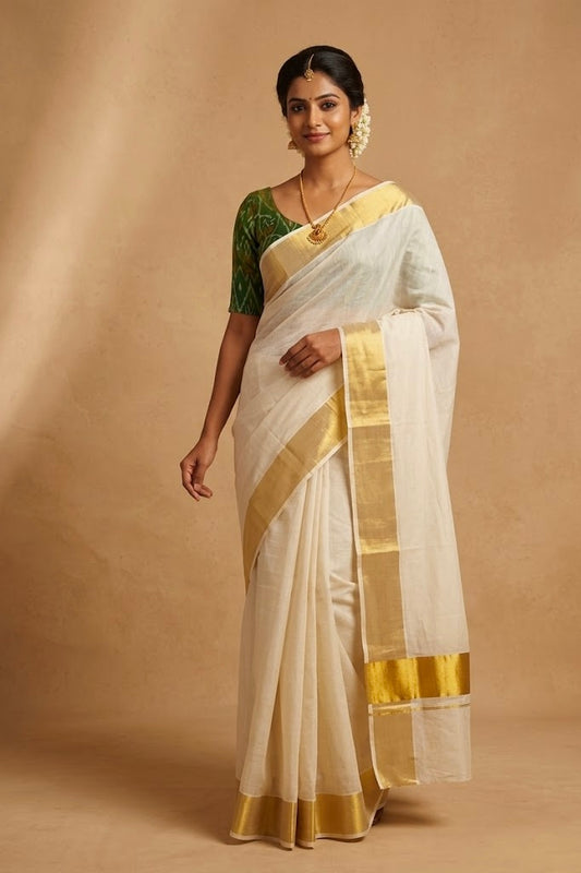 IVORY ART TUSSAR SILK SAREE WITH CONTRAST PATOLA UNSTITCHED BLOUSE - Kothari Sons