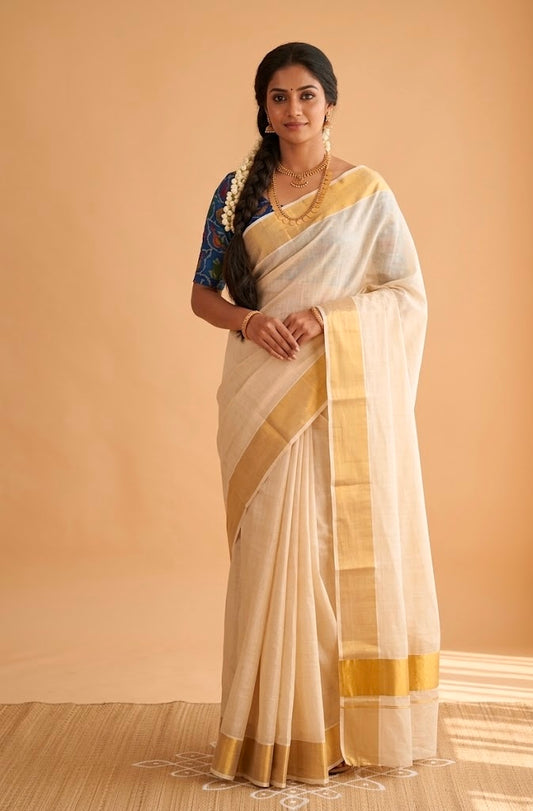 IVORY COLOUR ART TUSSAR SILK SAREE WITH CONTRAST PATOLA UNSTITCHED BLOUSE - Kothari Sons