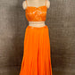 ORANGE COLOUR PALAZZO SET WITH CROP TOP BLOUSE & SHRUG EMBELLISHED WITH SEQUINS & CUTDANA WORK