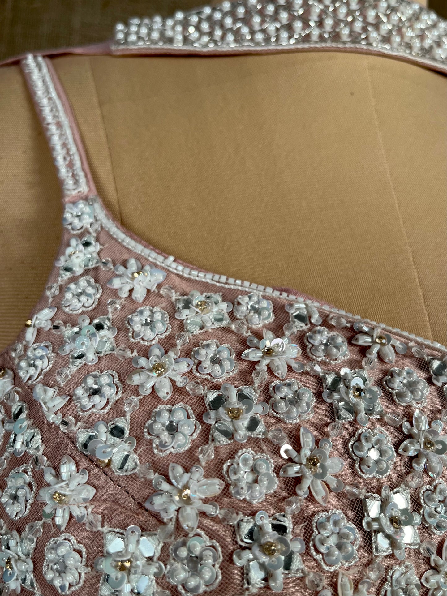 PINK COLOR ORGANZA CROP TOP WITH PLAZZO  EMBROIDERED & DUPATTA EMBELLISHED WITH PEARL, SEQUINS & CUTDANA WORK