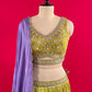 MEHANDI GREEN COLOUR CHINON SKIRT WITH CROP TOP BLOUSE WITH CONTRAST DUPATTA EMBELLISHED WITH CUTDANA, SEQUINS & THREAD WORK