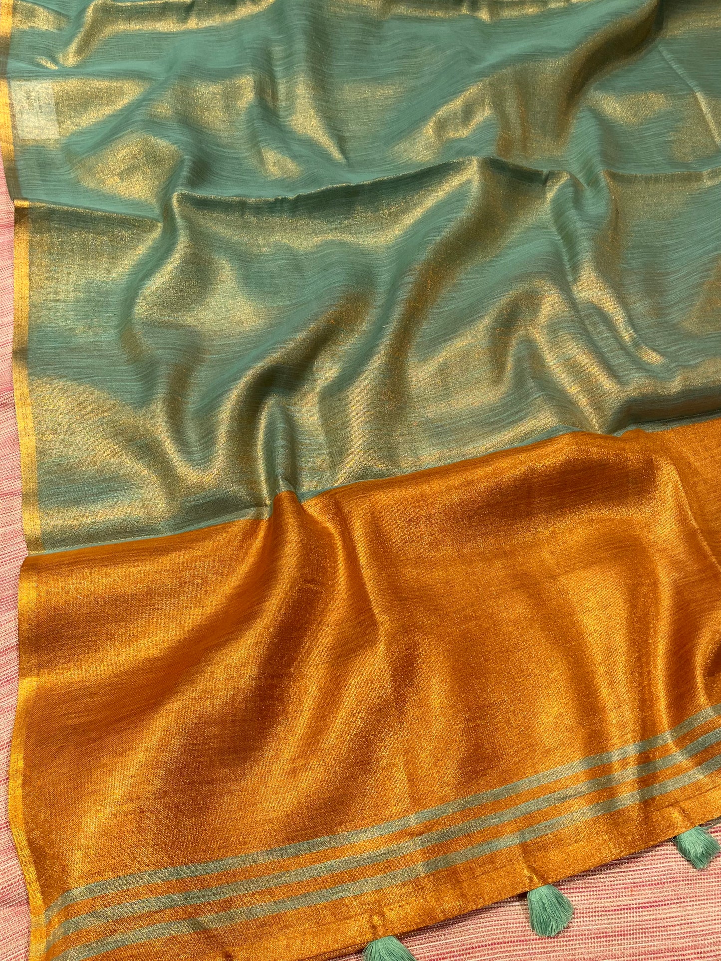 SEA GREEN COLOUR COTTON TISSUE GIFT SAREE