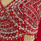 RED COLOUR GEORGETTE INDOWESTERN FLARED PALAZZO PANT WITH DRAP CROP TOP EMBELLISHED WITH CUTDANA & SEQUINS WORK