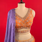 ORANGE COLOUR CHINON SKIRT WITH CROP TOP BLOUSE WITH CONTRAST DUPATTA EMBELLISHED WITH CUTDANA, SEQUINS & THREAD WORK