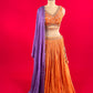 ORANGE COLOUR CHINON SKIRT WITH CROP TOP BLOUSE WITH CONTRAST DUPATTA EMBELLISHED WITH CUTDANA, SEQUINS & THREAD WORK